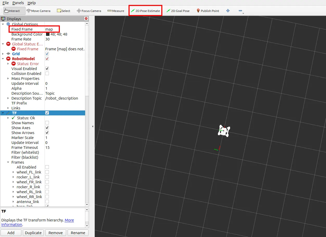 RViz2 2D Pose Estimate tool